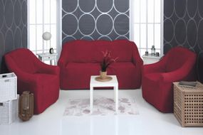 Комплект чохлів на диван і крісла плюшевий Venera DVM15-321 "Soft sofa set" Бордовий, 3 предмета