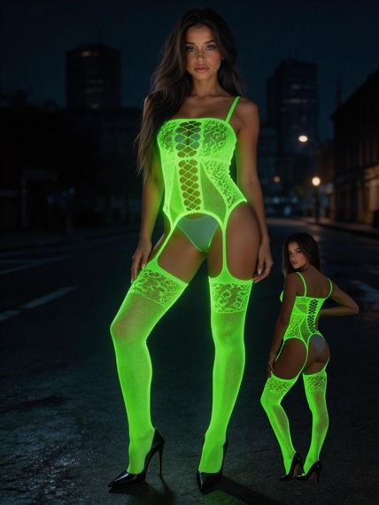 Комбинезон сетка Star Night с открытым дизайном, светится в темноте зелёным OS (S–L) Sex Aura | Зображення 3