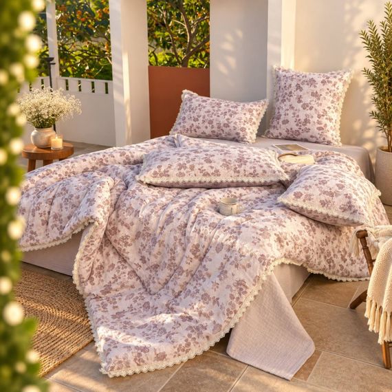 Постільна білизна полуторна з ковдрою демісезонною з мусліну Colorful Home Print 1 22104 150х210 см