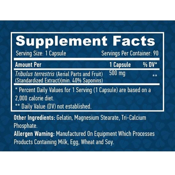 Тестостероновый комплекс Haya Labs Tribulus Terrestris 500 mg 90 Caps | Зображення 1