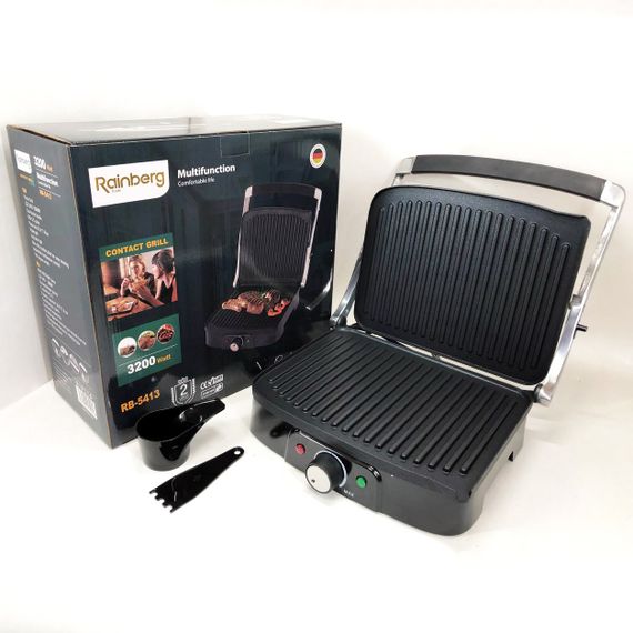 Гриль двухсторонний контактный Rainberg RB-5413 3200Вт, MX-215 Бутербродница мультипекарь | Зображення 6
