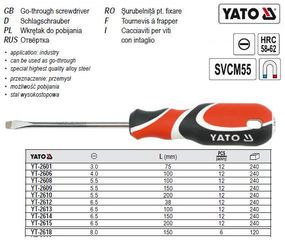 Отвертка YATO викрутка шліцева плоска 60х200 мм YT-2615