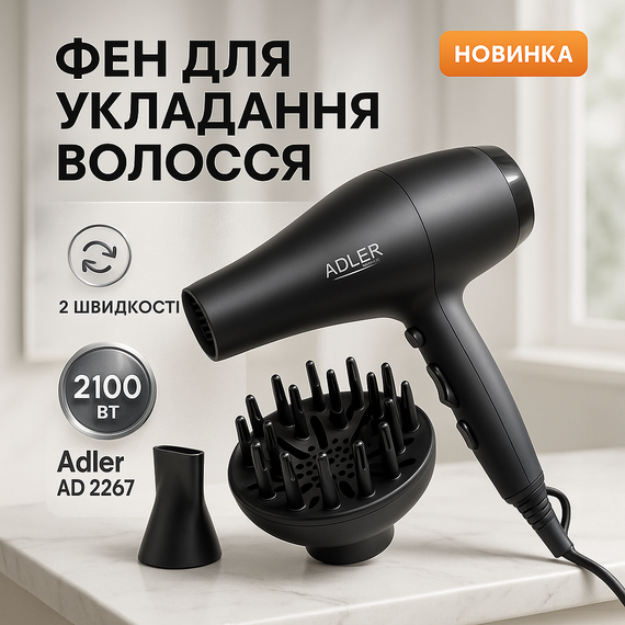 Современный фен для волос Adler AD 2267 2100Вт, Фен для объемной укладки Качественный волос SC-47