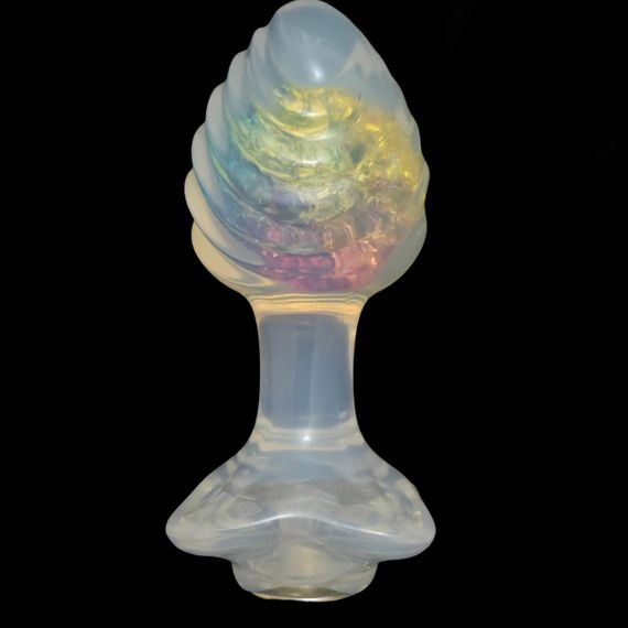 Анальна пробка ребриста UNIVIBE з каменем, силіконова, райдужна, 9 х 4.9 см Sex Aura | Зображення 3