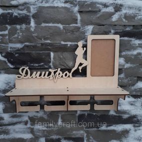 Медальниця з фоторамкою і полицею для кубків Дерев'яний тримач для медалей Органайзер для нагород біг