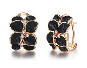Серьги Primo Glory в форме цветов с чёрными лепестками и кристаллами – Gold&Black