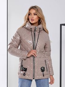 Жіноча стьобана куртка з блиском, арт.504, беж