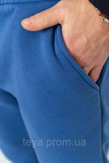 Спортивные штаны мужские на флисе однотонные, цвет джинс, размер XXL FA_008684 | Зображення 5