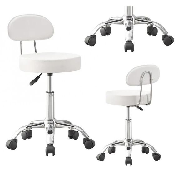 Крісло табурет на колесах зі спинкою кругле Bonro Бонро B-491 біле (40300050) | Зображення 2