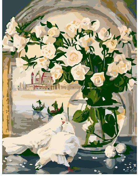 Белые розы на фоне венеции