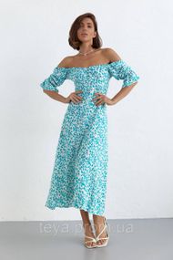 Літнє плаття на ґудзиках і з відкритими плечима колір бірюзовий FL_000208