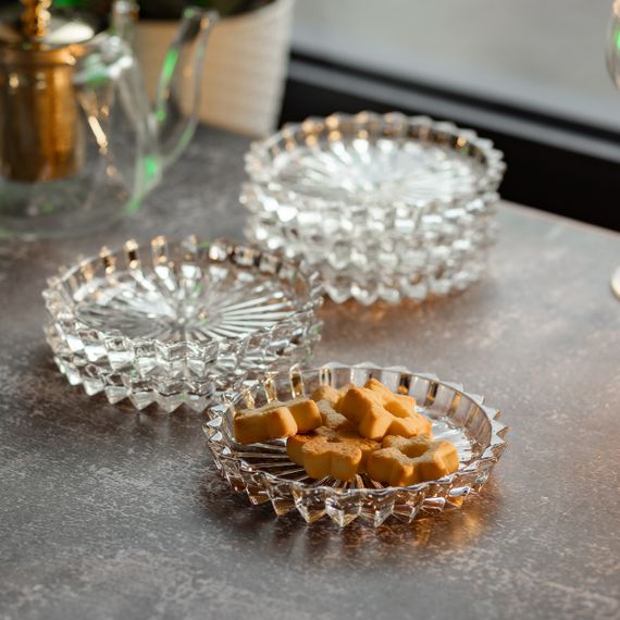 Набір із 6 тарілок для подачі по 12 см скляні прозорі круглі HP-YH-31 | Зображення 5