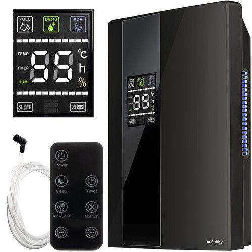 Осушувач повітря Ruhhy з гігростатом, ЖК-дисплеєм, таймером 24 год, УФ+TiO2, 1800 мл, Пельтьє, чорний