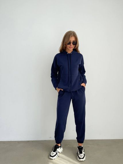 Женский спортивный костюм худи и джоггеры демисезонный двунитка BF536 размер 50/52, цвет темно-синий | Зображення 1