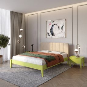 Односпальне дерев&#039;яне ліжко Mebigrand Лондон ДК Лайм (S3050G70Y)/Аляска 23 (Бежевий) Б1 70х200 см (MBG-6501)