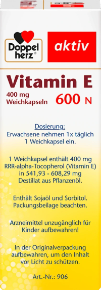 Вітаміни Doppelherz aktiv Vitamin E 400 мг натуральний, антиоксидантний захист клітин, підтримка серця, судин та імунітету | Зображення 3