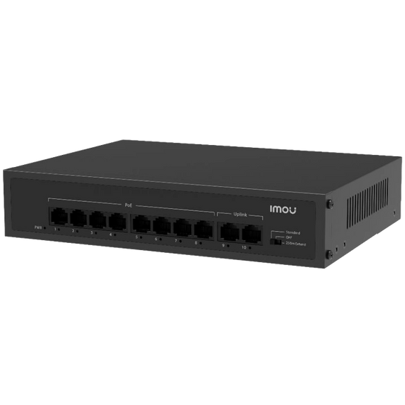 10-ти портовый неуправляемый POE коммутатор Imou SF110P из 8POE 100 Мбит + 2хUP-Link 100Мбит, до 250м, 65Вт, 220×162×44 мм