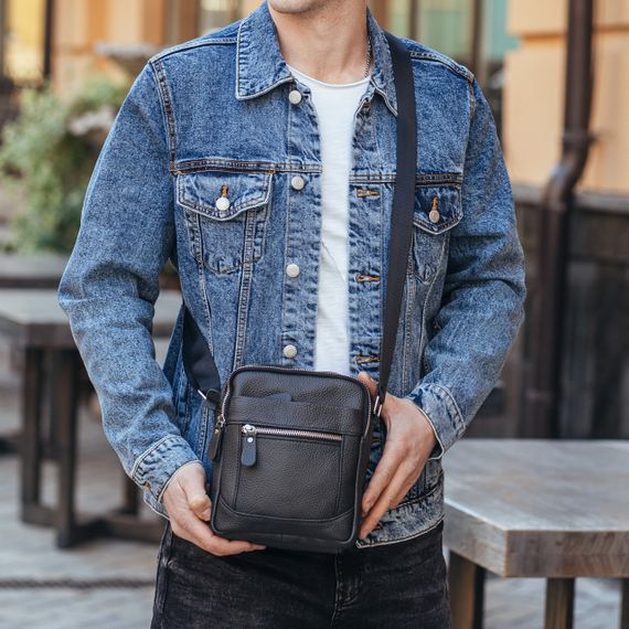 Чоловіча шкіряна сумка через плече чорна Tiding Bag LA3314-1BL | Зображення 7