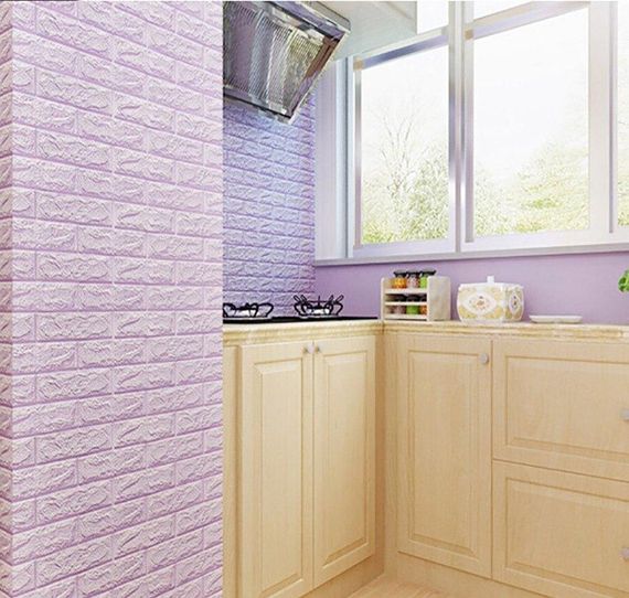 3D панель самоклеящая 70*77*0,7 см Обои под декоративный кирпич Светло фиолетовый Самоклейка 3Д | Зображення 5