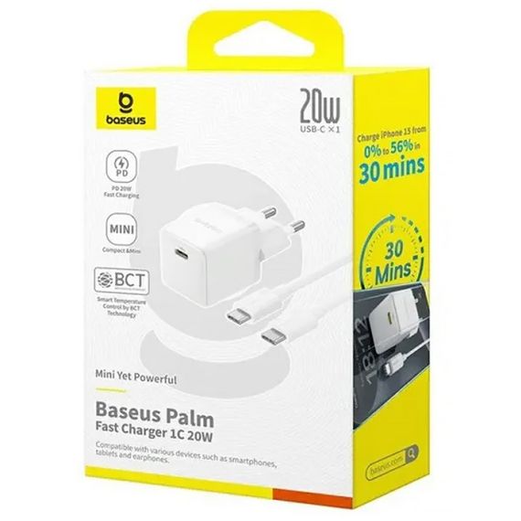 СЗУ Baseus Palm Fast Charger 20W (1USB-C) + кабель Type-C to Type-C (P10111602) Moon White | Зображення 2