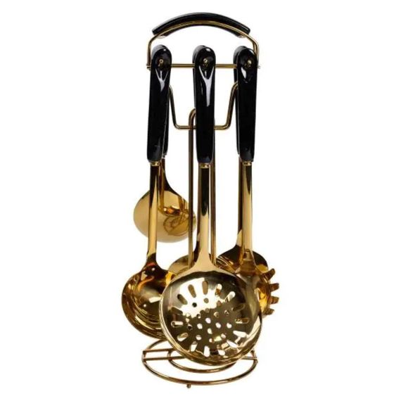 Набір кухонного приладдя на підставці 7 предметів кухонні аксесуари на підставці Чорний із золотом HP-20-66 | Зображення 2
