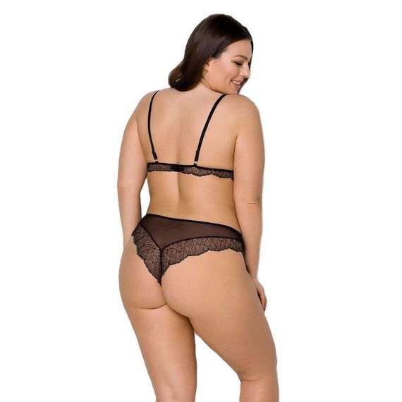 Комплект білизни Passion AMBERLY SET 6XL/7XL black, ліф, трусики бразиліана, люрексова нитка | Зображення 1