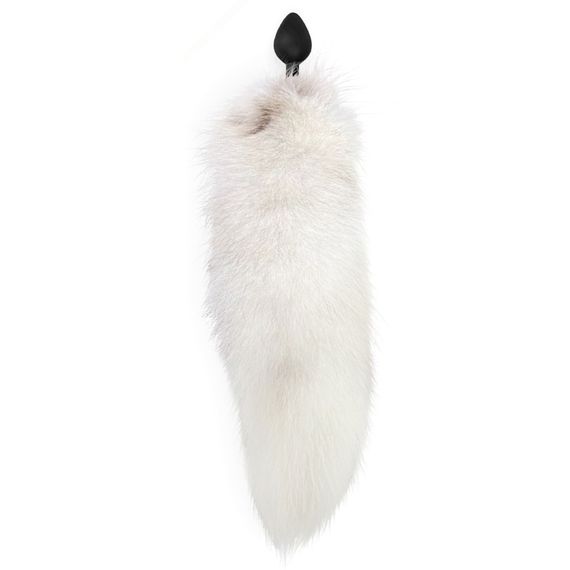 Силіконова анальна пробка з хвостом із натурального хутра Art of Sex size M White fox | Зображення 1