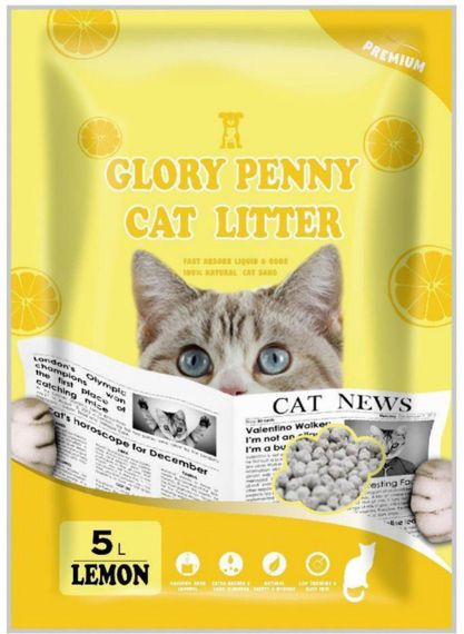 Бентонітовий наповнювач GLORY PENNY для котячого туалету з ароматом лимона 5 л.