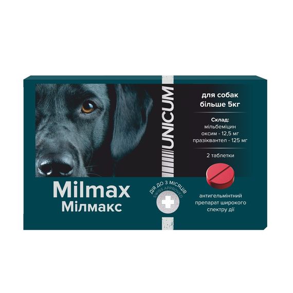 Таблетки Мілмакс для собак від 5х кг, 12,5/125 мг, 2 таб.