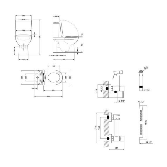 Комплект 2 в 1: унітаз підлоговий Qtap Scorpio Matt Black QT14226088AMB + набір гігієнічного душу Lidz Aria Black | Зображення 1
