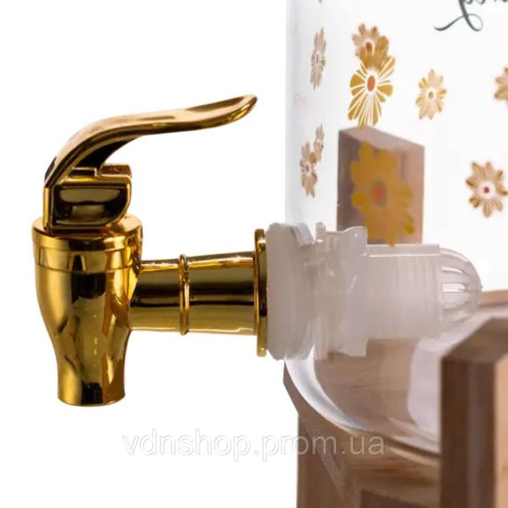 Лимонадниця з краном на дерев'яній підставці 3.6 л скляна лимонадниця диспенсер для напоїв HP-34-17 | Зображення 5