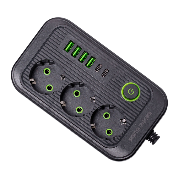 Мережевий фільтр кабель 4.75 м подовжувач F16 на 3 розетки 4 usb 2 type-c та кнопкою відключення Чорний HP-5-22 | Зображення 2