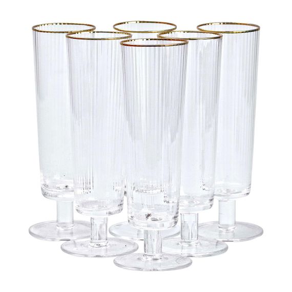 Келихи для шампанського із золотою облямівкою 6 штук по 300 мл HP82 | Зображення 2