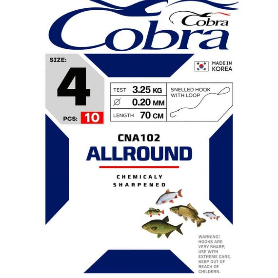 Крючки рыболовные с поводком Cobra Кобра ALLROUND 70cm, 0,12mm, разм.12, 10 шт в упаковке. | Зображення 2
