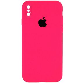 Чехол Silicone Case Square Full Camera Protective (AA) для Apple iPhone XS / X (5.8") Червоний / Red Салатовий/Neon green
