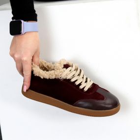 Шикарні утеплені бордові кросівки натуральна шкіра + замша 40