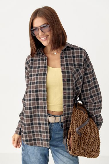 Картата сорочка з відкладним коміром - коричневий цвет, M (є розміри) | Зображення 4