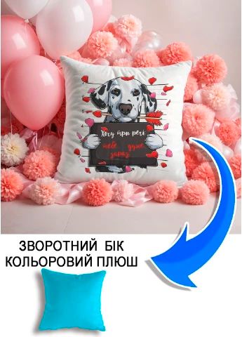Подушка плюшева Мерч Крафт Дизайн з принтом Далматинець блакитний плюш квадратна 33х33 см