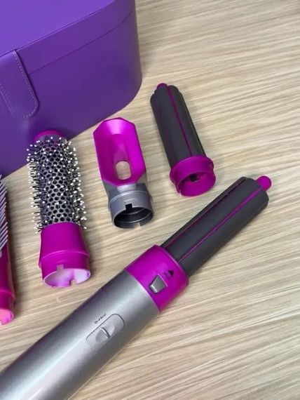 Стайлер + Коробка 5в1 HAIR BRUSH Styler для различных типов волос с функциями придания объема, выпрямления, укладки Фиолетовый | Зображення 5