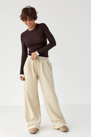 Двошаровий приталений лонг - темно-коричневий цвет, L (є розміри) | Зображення 2