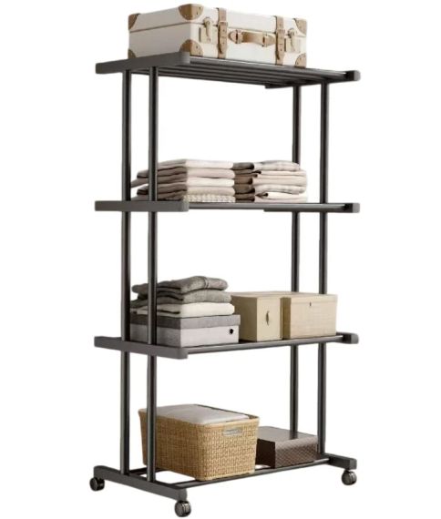 Етажерка металева RIAS Clothes Drying Rack 8041 на колесах, 4 яруси, 155×80×40 см, чорна | Зображення 4