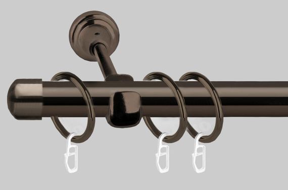 Карниз для штор металевий, однорядний 19 мм Заглушка Графіт (чорний блиск) 300 див.