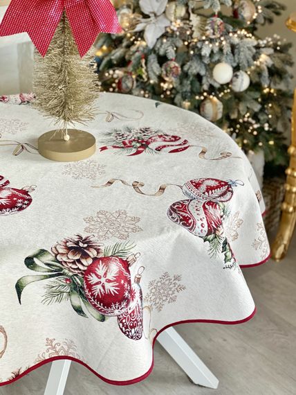 Скатертина гобеленова ALLOVER34278 Limaso, Ø140, Кругла, Новорічний, З мікрофіброю + золотим люрексом, 74% поліестер, 23% бавовна, 3% акрил, Гобелен | Зображення 2