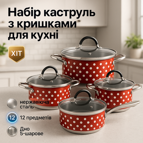 Набір каструль преміум, Каструлі з прозорими кришками, Набір антипригарних каструль з кришкою HN-60