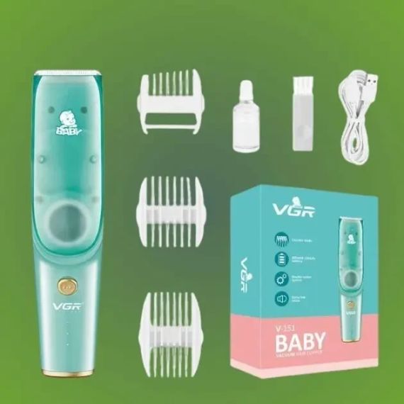 Безшумна машинка для стрижки дітей та немовлят VGR Baby V-151, Бездротовий тример 3 насадки з витяжкою | Зображення 5