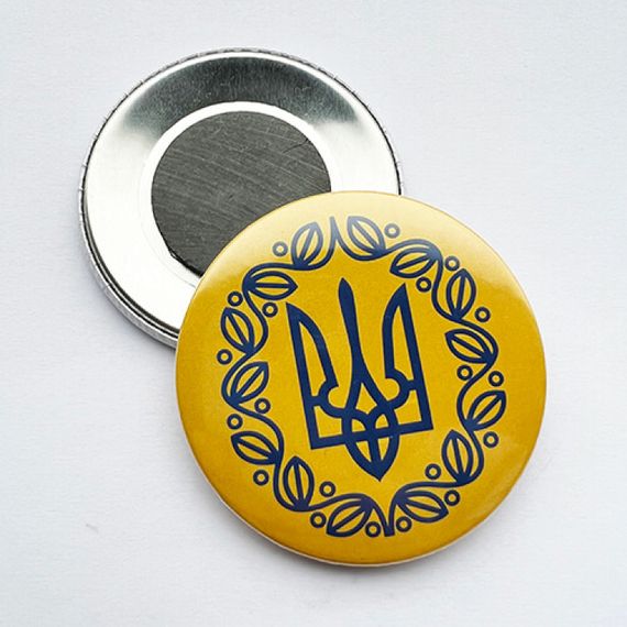 Значок на магніті Dobroznak Прапор з Гербом Жовто-синій 56х56 мм (#6141)