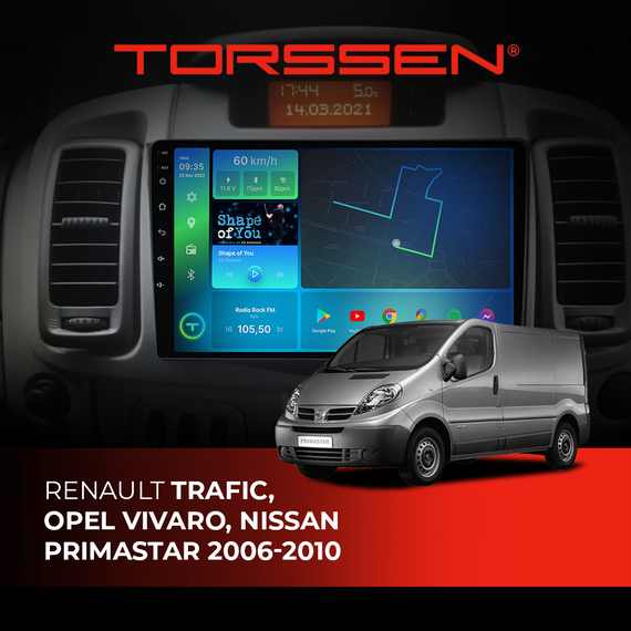 Штатная магнитола Torssen Renault Trafic, Opel Vivaro, Nissan Primastar 06-10 FL10 4+64Gb 4G Carplay DSP