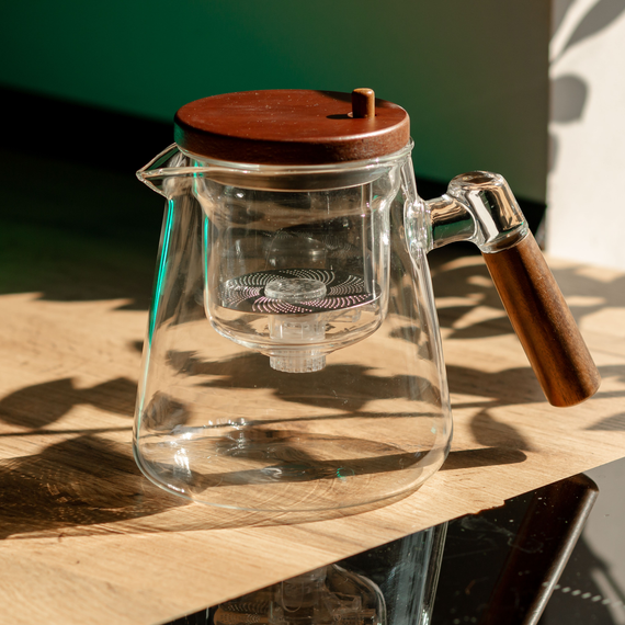Заварник скляний для чаю 1 л чайник для заварювання з дерев'яною ручкою прозорий HP-34-7 | Зображення 8
