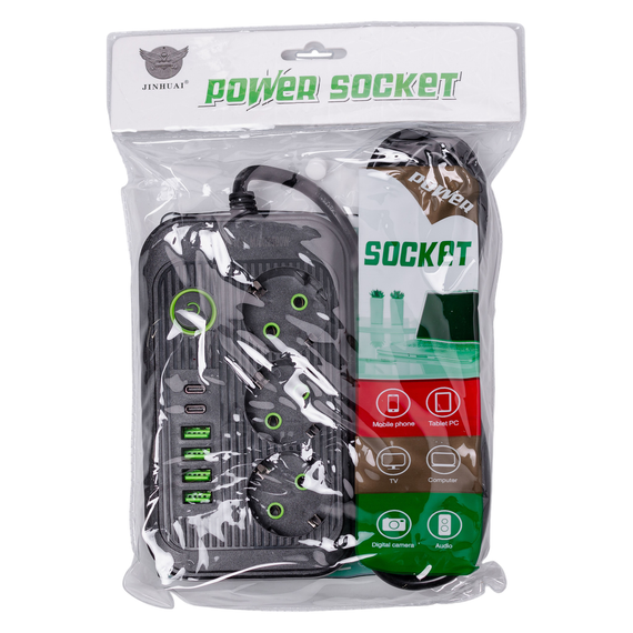 Мережевий фільтр кабель 3.8 м подовжувач F16 на 3 розетки з USB портами та кнопкою відключення Чорний HP-5-20 | Зображення 6