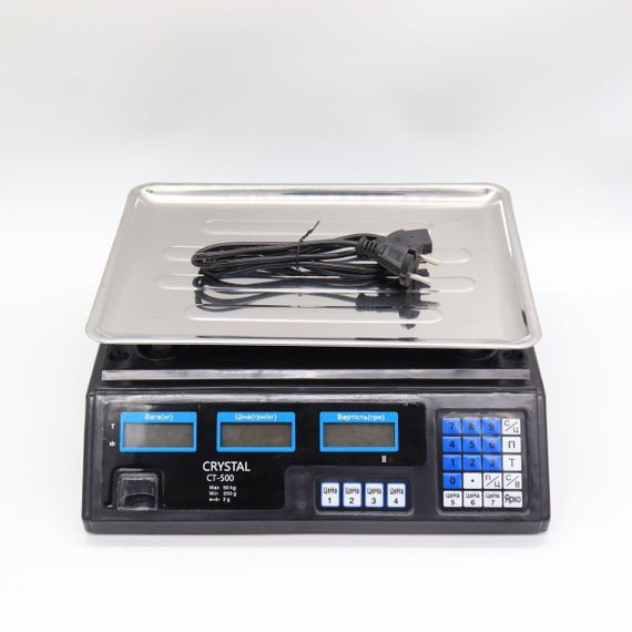 Ваги торговельні електронні до 50 кг, Crystal CT-500 / Акумуляторні ваги з лічильником ціни / Настільні ваги для торгівлі | Зображення 1